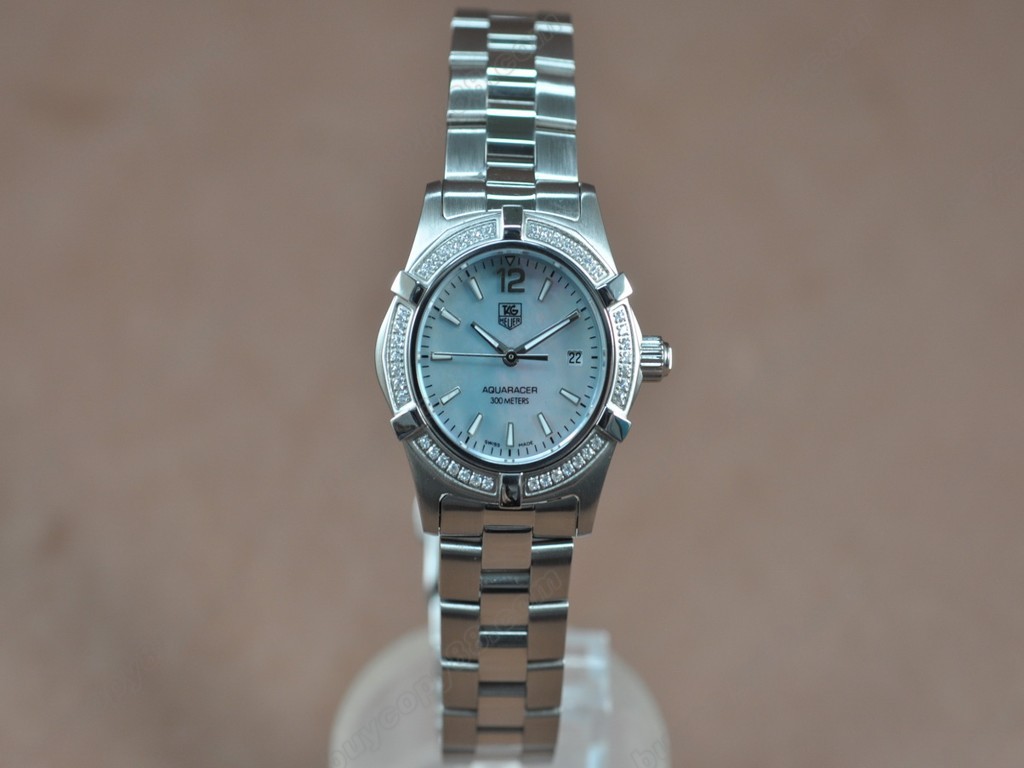 豪雅【女性用】 Aquaracer Ladies SS/SS/Diam Pearl blue Swiss Eta 石英機芯搭載7