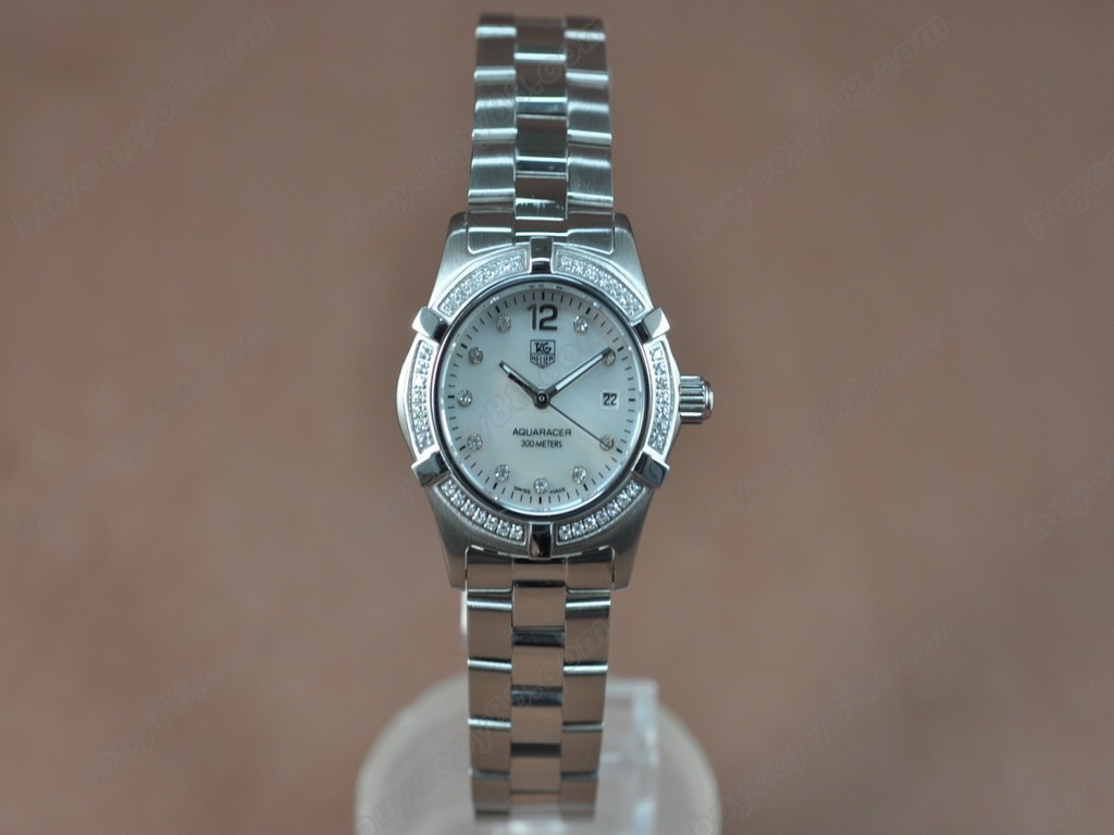 豪雅【女性用】Aquaracer Ladies SS/SS/Diam Pearl white Swiss Eta Quartz  8007