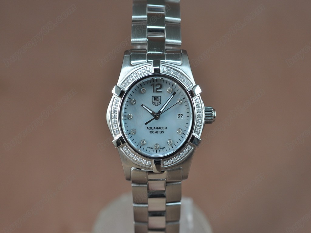 豪雅【女性用】 Aquaracer Ladies SS/SS/Diam Pearl Blue Swiss Eta 石英機芯搭載1