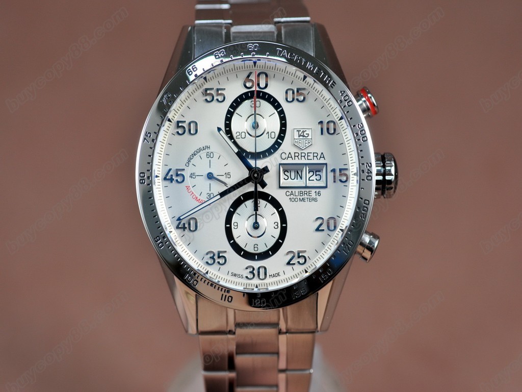 豪雅【男性用】Carrera 43mm Chrono SS/SS Wht A-7750 自動機芯搭載4