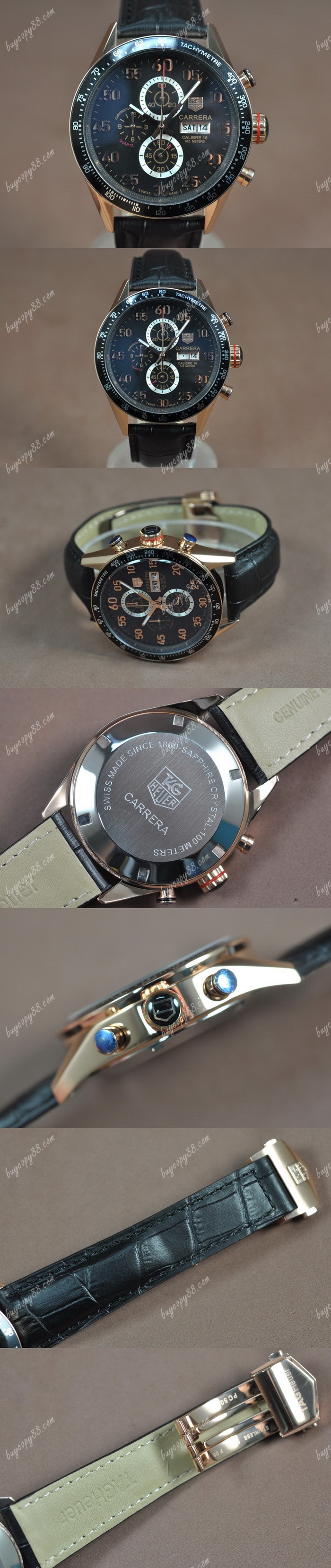  豪雅錶Tag Heuer Carrera 43mm 玫瑰金/LE Black Dial Jap OS11石英錶0